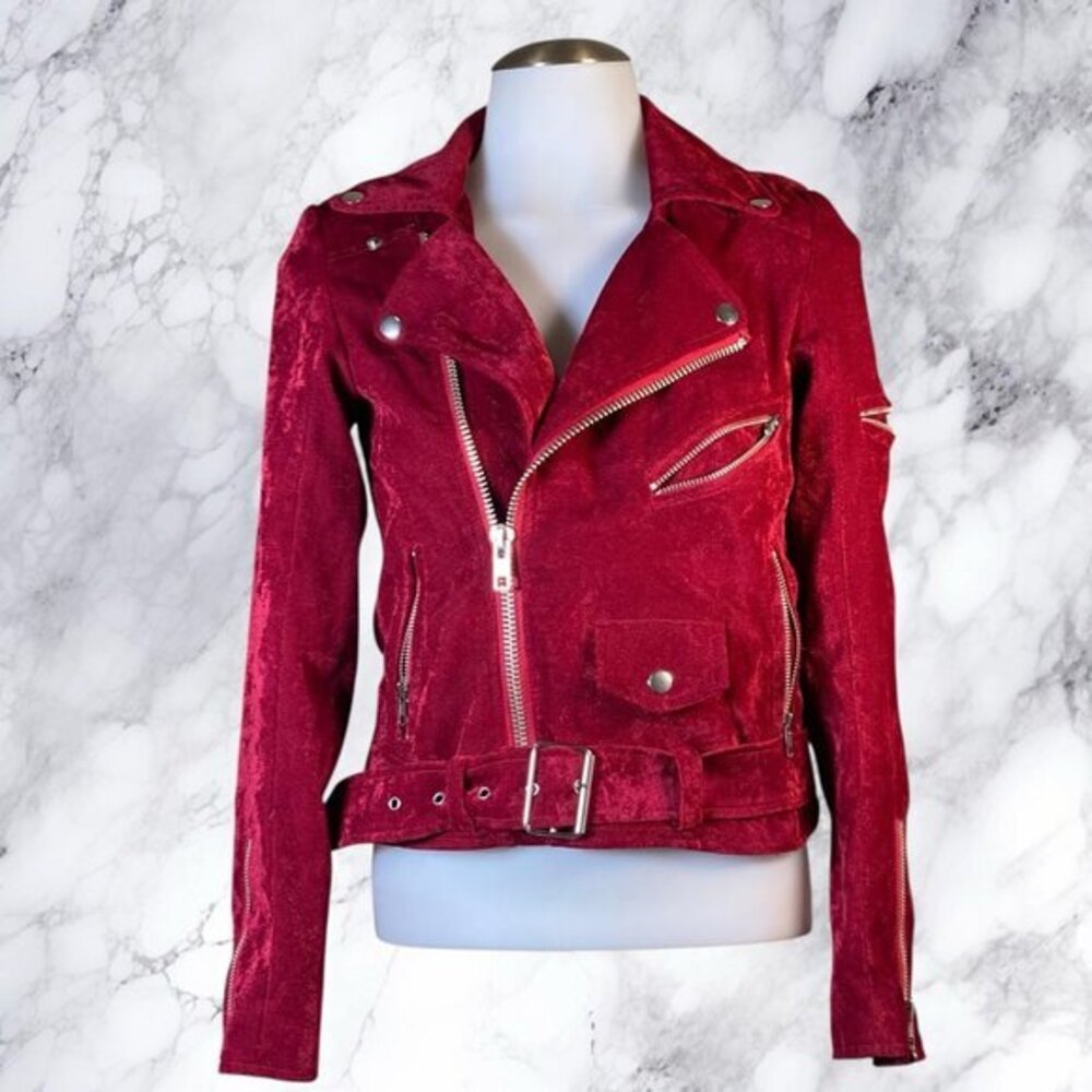 UNIF Sangre Red Velvet Moto Jacket
